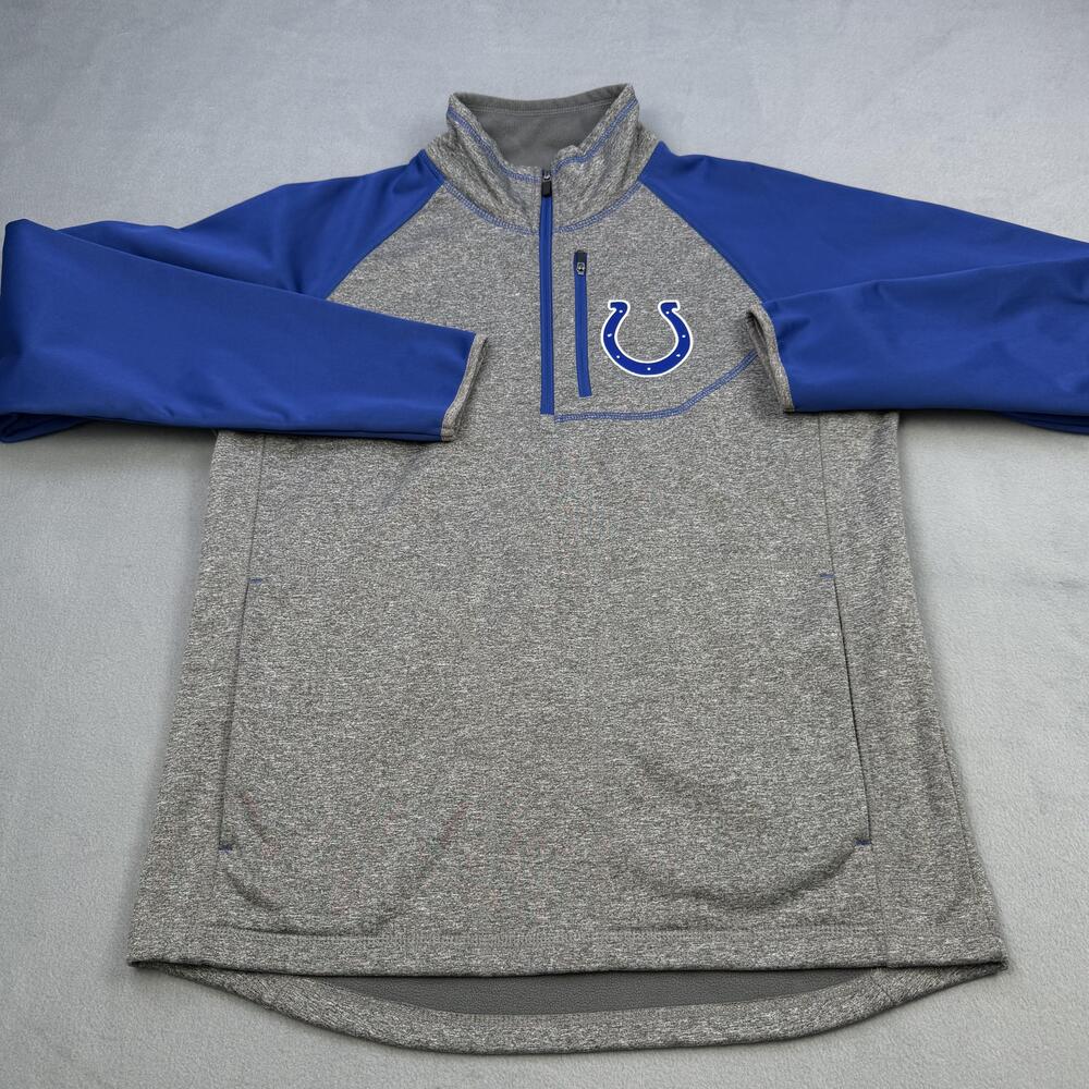 Indianapolis Colts Pullover Mens Medium Gray Blue NFL Football 1/4 Zip Jacket